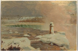 Desenho, Rio Niágara e cataratas na neve, março de 1856 de Frederic Edwin Church