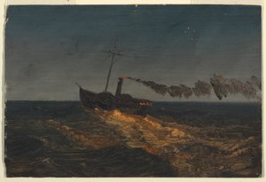 Desenho, Navio a vapor com pás ao anoitecer, ca. 1853 de Frederic Edwin Church
