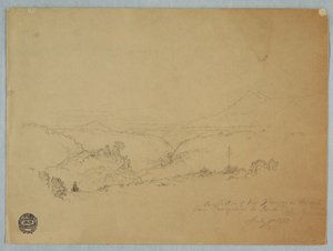 Desenho, Recollection of the Scenery on the Road from Fusugasuga to Pandi, Nova Granda, Colômbia, 11 de julho de 1853 de Frederic Edwin Church
