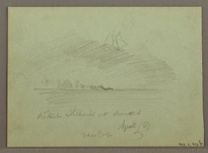 Desenho, Rochas em frente à linha costeira, Falésias rochosas junto à linha costeira, abril de 1869 de Frederic Edwin Church