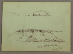 Desenho, Rochas em frente à linha costeira, Falésias rochosas junto à linha costeira, abril de 1869 de Frederic Edwin Church