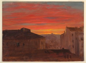 Desenho, Telhados ao pôr do sol a partir do Pincio, Roma, finais de 1868 ou inícios de 1869 de Frederic Edwin Church