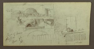 Desenho, Telhados com vista para o mar, porta de uma casa, 7 de março de 1868 de Frederic Edwin Church