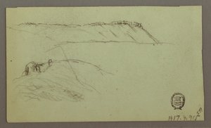 Desenho, Ruínas rodeadas de muros, tendas, dois estudos de figuras, 28 de abril de 1868 de Frederic Edwin Church