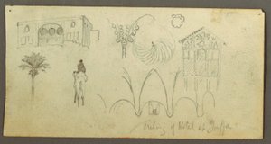 Desenho, Casa senhorial, figura montada num camelo, estudos arquitectónicos, palmeira, possivelmente 1868 de Frederic Edwin Church