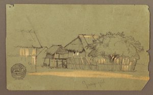 Desenho, Rua com casas, Guayaquil, Equador, maio de 1857 de Frederic Edwin Church