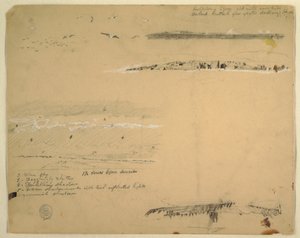 Desenho, Estudos de gaivotas, costa rochosa e céu nublado, Great Manan, Canadá, setembro de 1851 de Frederic Edwin Church