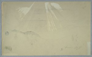 Desenho, raios de sol brilhando do alto, Jamaica, julho de 1865 de Frederic Edwin Church