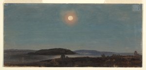 Desenho, Sol ou Lua nascendo sobre as Ilhas Porcupine, Bar Harbor, ca. 1860 de Frederic Edwin Church