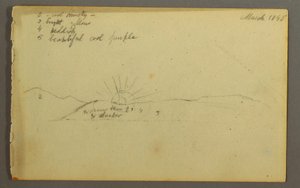 Desenho, Sol a pôr-se atrás de colinas baixas, 1845 de Frederic Edwin Church