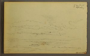 Desenho, Sol a pôr-se atrás de colinas baixas, 1845 de Frederic Edwin Church