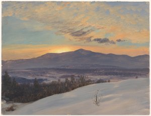 Desenho, Pôr do sol no vale do Hudson, inverno, 1870-80 de Frederic Edwin Church