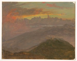 Desenho, Pôr do sol e Montanhas, julho de 1865 de Frederic Edwin Church