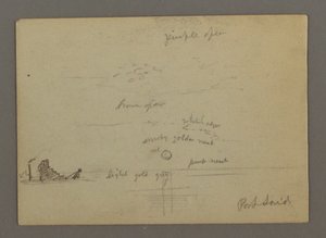 Desenho, pôr do sol sobre o mar, barco a vapor, possivelmente 1868 de Frederic Edwin Church