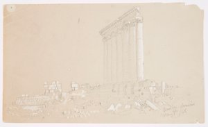 Desenho, Templo de Júpiter ao nascer do sol, Baalbek, 7 de maio de 1868 de Frederic Edwin Church