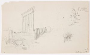 Desenho, Templo de Júpiter ao nascer do sol, Baalbek, 7 de maio de 1868 de Frederic Edwin Church