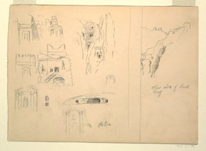 Desenho, Dez estudos de túmulos e uma vista de rochas, Petra, Jordânia, 26 de fevereiro de 1868 de Frederic Edwin Church