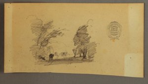 Desenho, Três vacas numa estrada na floresta, ca. 1845 de Frederic Edwin Church
