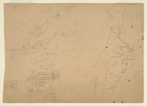 Desenho, Três esboços de margens íngremes e montanhosas do Danúbio, 1868 de Frederic Edwin Church