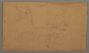 Desenho, Casa de madeira, Dois veleiros, Estudos do telhado, possivelmente 1868 de Frederic Edwin Church