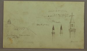 Desenho, Túmulo de uma colina, três minaretes, 1 de maio de 1868 de Frederic Edwin Church