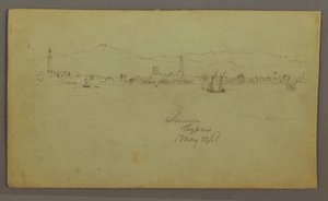 Desenho, Cidade junto à costa, cadeia de montanhas atrás, 27 de maio de 1868 de Frederic Edwin Church