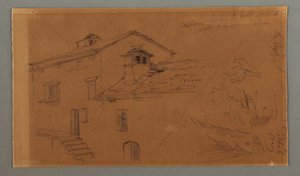 Desenho, Duas casas, rochedo, possivelmente 1868 de Frederic Edwin Church