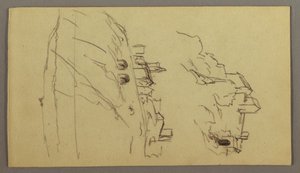 Desenho, Dois estudos de uma cidade no cimo de uma montanha, possivelmente 1868-69 de Frederic Edwin Church