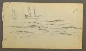 Desenho, Dois barcos à vela, ondas, possivelmente 1860 de Frederic Edwin Church