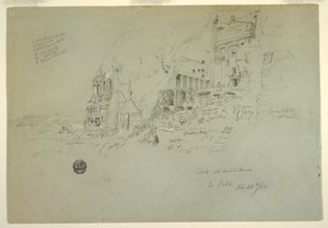 Desenho, Túmulo de Urna, Túmulo de Seda e Túmulo Coríntio, Petra, 26 de fevereiro de 1868 de Frederic Edwin Church