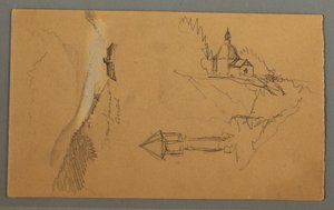 Desenho, Vale, Torre, Igreja, possivelmente 1868 de Frederic Edwin Church