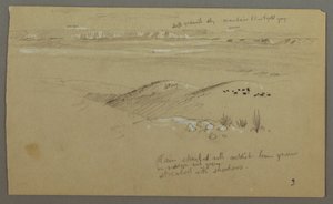 Desenho, Vista sobre as colinas e planície em direção às montanhas, Vale de El Yemen, fevereiro de 1868 de Frederic Edwin Church