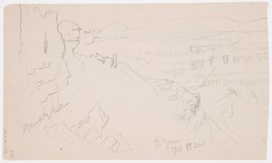Desenho, Vista sobre as colinas e planície em direção às montanhas, Vale de El Yemen, fevereiro de 1868 de Frederic Edwin Church