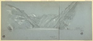 Desenho, Vista do Lago Konigssee com o Falkenstein, perto de Berchtesgaden, Baviera, Alemanha, Parte 2, 11 de julho de 1868 de Frederic Edwin Church