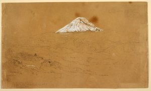 Desenho, Vista do Monte Chimborazo coberto de neve, desenhado perto de Guanojo e Guaranda, Equador, 12 de junho de 1857 de Frederic Edwin Church