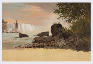 Desenho, Vista das cataratas do Canadá e da ilha das cabras, setembro ou outubro de 1856 de Frederic Edwin Church