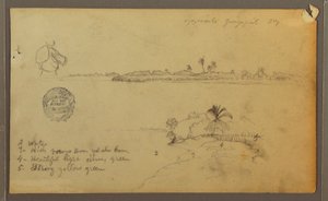 Desenho, Vistas da margem oriental do rio Guayas, em frente a Guayaquil, Equador, maio de 1857 de Frederic Edwin Church