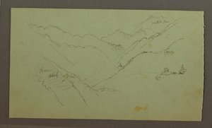 Desenho, Aldeia e vale de montanha íngreme (Alpes), 1868-69 de Frederic Edwin Church