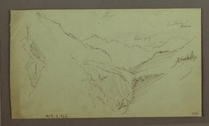 Desenho, Aldeia e vale de montanha íngreme (Alpes), 1868-69 de Frederic Edwin Church