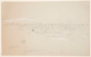 Desenho, Aldeia de Kuseiyeh, Monte Líbano ao longe, maio de 1868 de Frederic Edwin Church