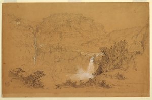 Desenho, Cascatas perto da fazenda, Chillo, Equador, 26 de junho de 1857 de Frederic Edwin Church