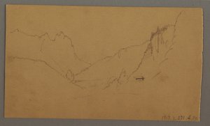 Desenho, Estrada sinuosa através do vale, casa, possivelmente 1868 de Frederic Edwin Church