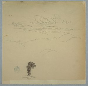 Paisagem montanhosa com um pôr do sol e uma árvore, Jamaica de Frederic Edwin Church