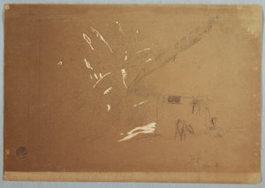 Mulher sentada e burro pastando antes de uma casa perto de Jorje, Equador de Frederic Edwin Church