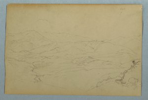 Esboços de plantas e de parte da balaustrada que margeia o terraço da pousada em Guaranda, Equador de Frederic Edwin Church