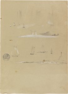 Estudos sobre navios à vela e paisagens costeiras de Frederic Edwin Church