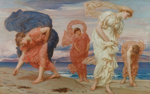 Menina grega pegando pedras na praia. Por volta de 1871 de Frederic Leighton
