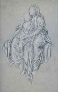 Estudo para a Daphnephoria, c.1876 (giz preto e branco em papel azul) de Frederic Leighton