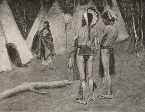 E seus amantes, os rejeitados ... Homens bonitos com tinta e penas, de The Song of Hiawatha, de Henry Wadsworth Longfellow (1807-82), pub. por George G. Harrap e companhia Ltd., 1911 de Frederic Remington