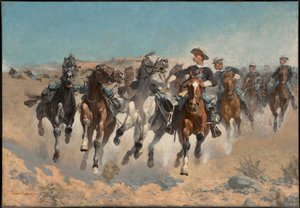 Desmontados: os soldados do quarto regimento deslocam os cavalos conduzidos à mão de Frederic Remington